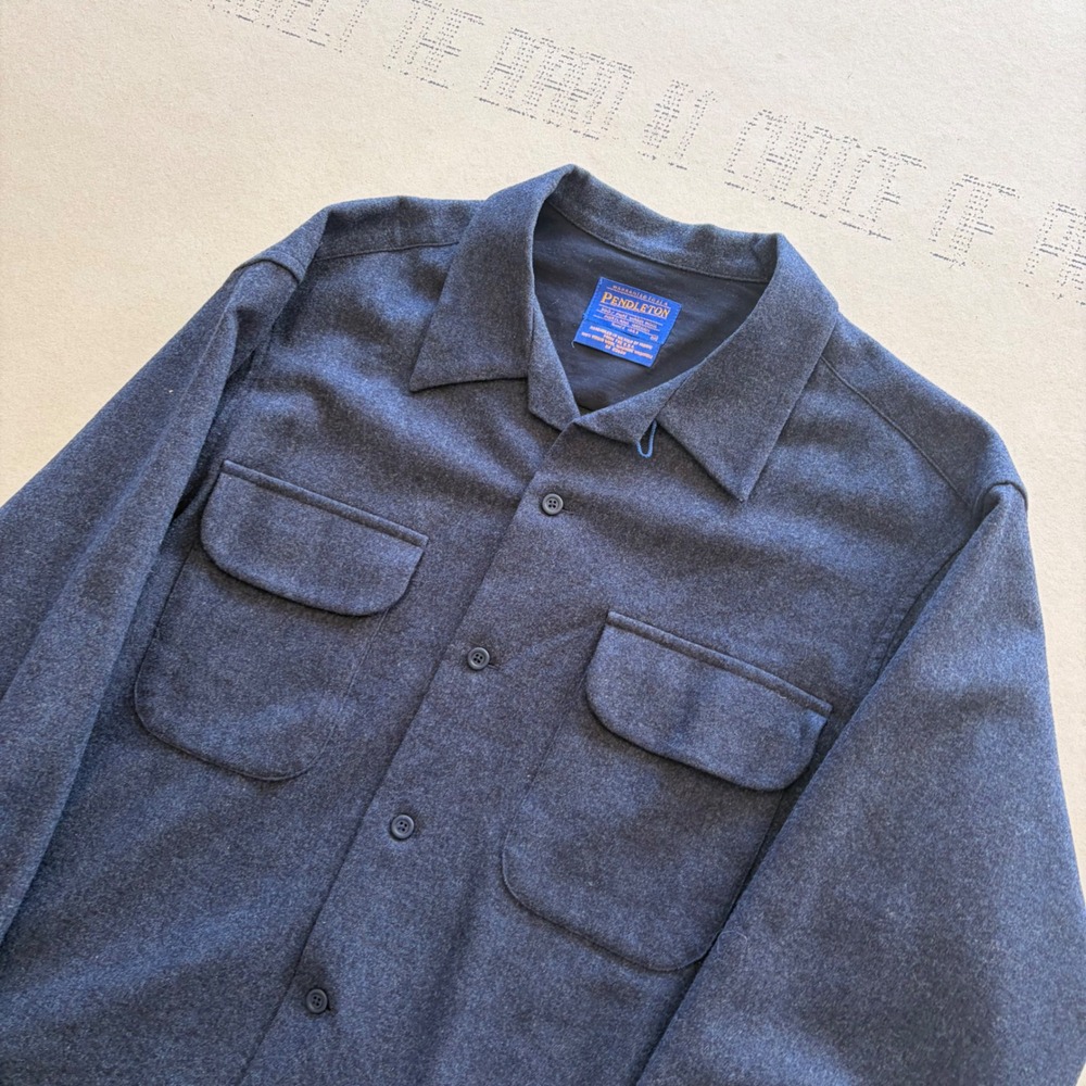 Vintage 60s Pendleton Board Shirt Wool Grey Button Up